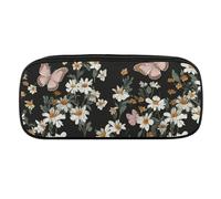 Various Butterflies And Daisies Pencil Case Waterproof Leather Pencil Pouch Multi-purpose Aesthetic Makeup Bag Cute Pen Bag Large Cosmetic Bag for Office Stationery, Travel