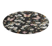 Various Butterflies and Daisies Round Area Rug Non Slip Backing Doormat Water Absorbent Plush Throw Low-Pile Non-Slip Floor Mat Carpet for Living Room Bedroom Entryway Nursery Room 80 * 80cm