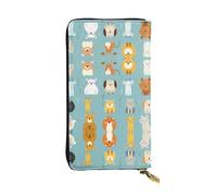 Various cartoon animals Printed leather wallet, 7.5 x 4.1-inch long credit card holder, portable travel cash wallet