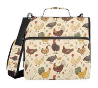 Various Chicken Pattern 3 Ring Zipper Binder with Handle Shoulder Strap, 500 Sheet Capacity Multi-Pocket Storage Organizer Bag for School Office