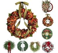 Various Christmas Wreaths,Artificial Norfolk Pine & Cedar Christmas Wreath with Velvet Bow -Real Touch Faux Greenery Holiday Front Door Decoration for Indoor Outdoor Home Decor (C)