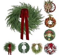 Various Christmas Wreaths,Artificial Norfolk Pine & Cedar Christmas Wreath with Velvet Bow -Real Touch Faux Greenery Holiday Front Door Decoration for Indoor Outdoor Home Decor (B)