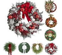 Various Christmas Wreaths,Artificial Norfolk Pine & Cedar Christmas Wreath with Velvet Bow -Real Touch Faux Greenery Holiday Front Door Decoration for Indoor Outdoor Home Decor (D)