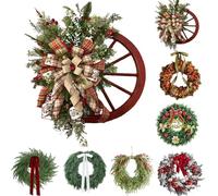 Various Christmas Wreaths,Artificial Norfolk Pine & Cedar Christmas Wreath with Velvet Bow -Real Touch Faux Greenery Holiday Front Door Decoration for Indoor Outdoor Home Decor (G)