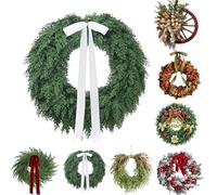 Various Christmas Wreaths,Artificial Norfolk Pine & Cedar Christmas Wreath with Velvet Bow -Real Touch Faux Greenery Holiday Front Door Decoration for Indoor Outdoor Home Decor (A)