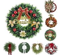 Various Christmas Wreaths,Artificial Norfolk Pine & Cedar Christmas Wreath with Velvet Bow -Real Touch Faux Greenery Holiday Front Door Decoration for Indoor Outdoor Home Decor (E)