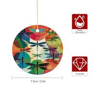 Various Colorful Dragonflies Christmas Ceramic Hanging Ornament Round Double-Side Xmas Tree Decorations with Gold Rope Christmas Pendant for Fireplace Holiday Party Xmas Decoration
