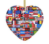 Various Flags Christmas Ceramic Heart Ornament Printed Holiday Decoration Suitable for Christmas and Family Parties