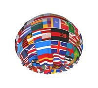 Various flags Double layer women's shower cap, reusable, large size design suitable for all hair lengths, suitable for girls, spa and home salon use.