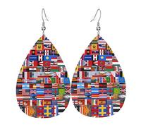 Various flags double-sided printed leather earrings int and shape of water drops, creative, light and novel, bright and vivid colors.