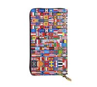 Various Flags Patterned Leather Long Wallet (7.5 * 4.1 inches) | Extra Large Multi-Function Compartment | Great Gift