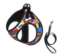 Various Flags Print Soft Pet Harness and Leash Set, Adjustable Mesh Puppy Vest Harness for Small Medium Large Dogs and Cats