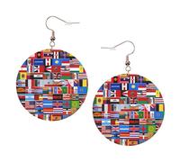 Various flags Round Leather Earrings KC Gold, Double-Side Printed Drop Dangle Jewelry for Women, for Festival Party Gift