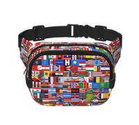 Various flags Square Double Layer Waist Bag Belt - Unisex Everywhere Fanny Pack Purse for Running, Travel, Hiking, Fitness, Black, One Size