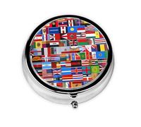 Various Flags This Small, Round, Three-Compartment Travel Pill Box is Perfect for Storing Daily medications, Vitamins, and on-The-go.