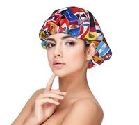 Various flags Women's Satin Sleep Bonnet Shower Caps, Silky Night Cap Hair Bonnet, Elastic Slouchy Bed Hat