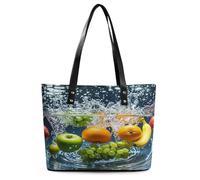 Various Fruit Tote Bag Large Soft Leather Purse with Zipper Lightweight Ladies Shoulder Handbag