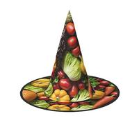 Various Fruits and Vegetable Print Halloween Cone Witch Hat Cosplay for Wizards Masquerade Halloween Party Accessories.