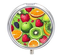 Various Fruits Pill Box Round Portable Small Pill Case Waterproof Travel Pill Box Organizer for Pocket Purse and Daily Convenience