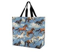Various Horse Racing Novelty Women's Shoulder Tote Bag Shopping Bags Reusable Lightweight Grocery Handbags Travel Storage Pouch
