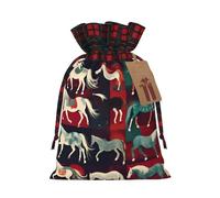 Various Kinds of Horses Print Christmas Drawstring Gift Bags,Gifts Wrapping Bag for Xmas Birthday Holiday Party