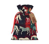 Various Kinds of Horses Print Drawstring linen gifts bag for Christmas Party,holiday packaging presents bags.