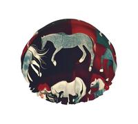 Various Kinds of Horses Print Shower Caps,Double Layers water-resistanted Hair Cap with Elastic and Reusable