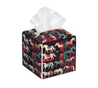 Various Kinds of Horses Print Square Tissue Box Cover,Leather Tissue Boxes Organizer Holder Decor for Bathroom