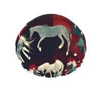 Various Kinds of Horses Printed Reusable Bathing Cap, Dual Layer Hair Cover For Long Thick Hair, 10.6in Headgear