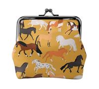 Various Kinds of Horses, PU Leather Coin Purse, Small Wallets, Change Pouch with Kiss Lock Clasp Buckle, Change Purse