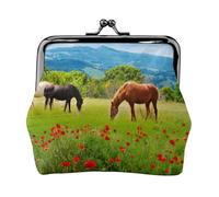 Various Kinds of Horses, PU Leather Coin Purse, Small Wallets, Change Pouch with Kiss Lock Clasp Buckle, Change Purse