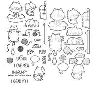 Various Lovely Cats Dies and Stamp Sets for Card Making Fishes Balls Mice Mouse Metal Cutting Dies Match Transparent Silicone Seal Stamp for Paper Crafting Handmade Crafts Stencil Die Cuts Punch
