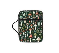 Various-Mushrooms-Green Bible Cover Case with Handle, Water-Resistant Oxford Fabric Bible Bag Organizer with Zipper Pockets for Church