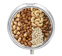 Various Nut Patterns Pill Box Case 3 Compartment Travel Medicine Pill Organizer 3x A Day Portable Vitamin Organizer with Mirror Small Pillbox for Purse & Pocket Cute Daily Medicine Container Metal Vit