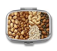 Various Nut Patterns Pill Case with 2 Compartment, Pill Organizer Portable Square Pill Box,Vitamin Pill Organizer for Pocket Purse and Travel