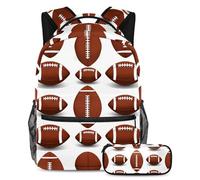 Various of American Footballs School Bag Set for Teen Girls Boys Kids, Student Bookbag Backpack Rucksack with Pencil Case for Primary Secondary Junior High School