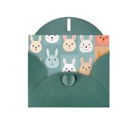 Various rabbits Dark Green Patterns greeting card 6x4 inches with envelope, covering birthdays, weddings and other occasions