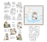 Various Resting Cat Stamps and Die Cuts for Card Making Cute Animals Transparent Silicone Clear Stamp and Metal Cutting Dies Sets for DIY Scrapbooking Paper Crafting Seals Decorative Supplies
