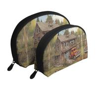 Various retro musical instruments Moon Cosmetic Bag, Travel Makeup Pouch, Portable Waterproof Cosmetic Pouch for Girls Women., A House, One Size