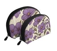 Various retro musical instruments Moon Cosmetic Bag, Travel Makeup Pouch, Portable Waterproof Cosmetic Pouch for Girls Women., Dreamy Purple Flowers, One Size