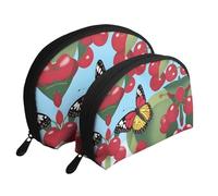 Various retro musical instruments Moon Cosmetic Bag, Travel Makeup Pouch, Portable Waterproof Cosmetic Pouch for Girls Women., Butterfly On Cherry, One Size