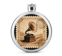 Various Retro Stamps Hip Flask Stainless Steel Round Flagon Portable Leak-Proof Whiskey Flask, Classic Circular Design Alcohol Flask for Men Women, Travel Camping Outdoor Party Gift