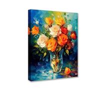 Various Roses Vase Canvas Poster and Prints Beautiful Blooming Floral Arts Crafts Project Artwork for Livingroom 1 Pieces Canvas Gift Wall Art Modern Home Decor Framed Ready to Hang (16''Wx24''H)
