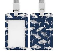 Various Sea Fish Pattern Badge Holder with Lanyard - Waterproof Hard Plastic ID Card Holder Professional Name Tag Vertical ID Card Name Badge for Office Nurse Doctor Teacher