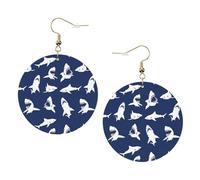 Various Sea Fish Pattern Leather Round Earrings Color Valentine'S Day Festival Activities Fashion Women'S