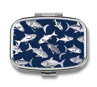 Various Sea Fish Pattern Pill Box 2 Compartment - Small Metal Medicine Organizer Portable Pill Case for Purse Pocket Travel Vitamin Organizer for Men Women, BPA-Free