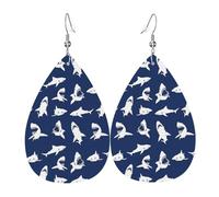 Various Sea Fish Pattern Printed Dangle Leather Earrings, Reversible Statement Jewelry with Silver Plated Hooks