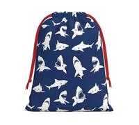 Various Sea Fish Pattern Printing 11.8x15.8in Drawstring Gift Bag With Red Ribbon Closure For Halloween Xmas,For Adults Gifting