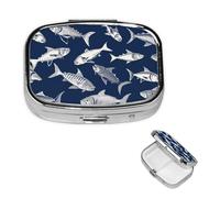 Various Sea Fish Pattern Square Metal Pill Box 2 Compartment Cute Travel Pill Organizer Case Portable Medicine Vitamin Organizer Pill Case for Women Men Travel Unique Gift