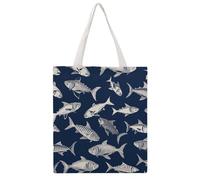Various Sea Fish Pattern Tote Bag, Aesthetic Canvas Tote Bag Reusable Grocery Shopping Bag for Women Men